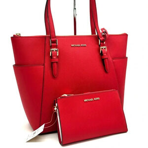 Michael Kors Large Charlotte Tote Bag & Large Double Zip Wallet Bright Red